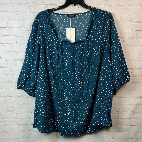 BloomChic Teal Polka Dot Balloon Sleeve Blouse Plus Size 5X 28 - Picture 2 of 7